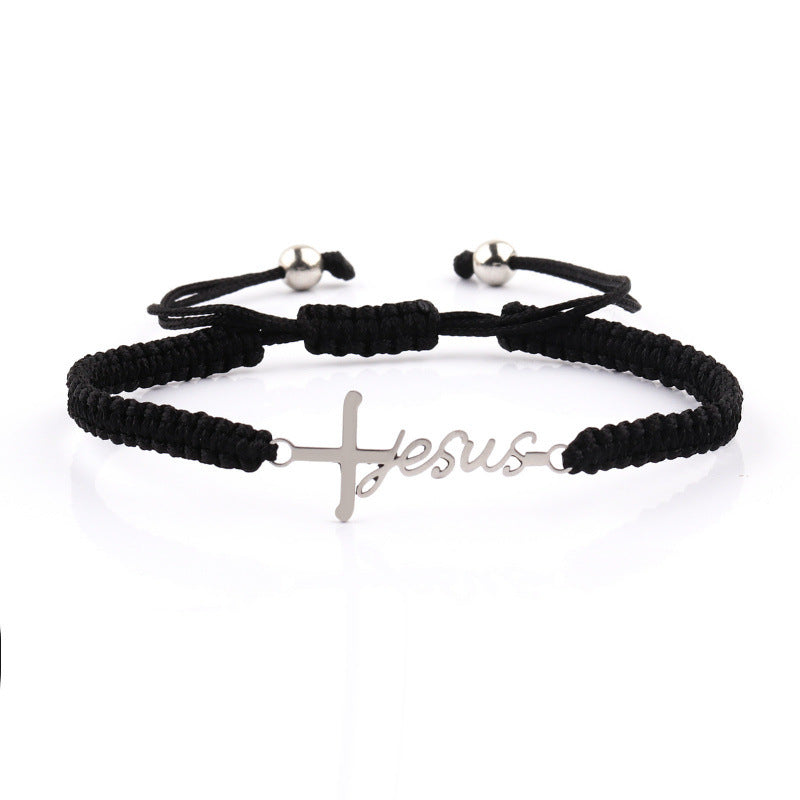 Eastern Mystiques Handmade Rope Woven Cross Bracelet Stainless Steel Pendant Birthday Gift Woven Steel Color Faith Cross Bracelet