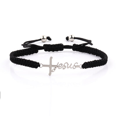 Eastern Mystiques Handmade Rope Woven Cross Bracelet Stainless Steel Pendant Birthday Gift Woven Steel Color Faith Cross Bracelet