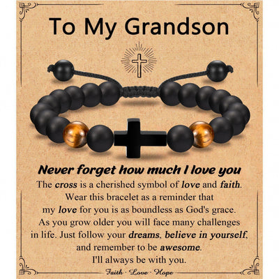 Eastern Mystiques Black Matte Beaded Bracelet Faith Cross Gift Adjustable Black Matte Tiger Eye Stone Cross Bracelet