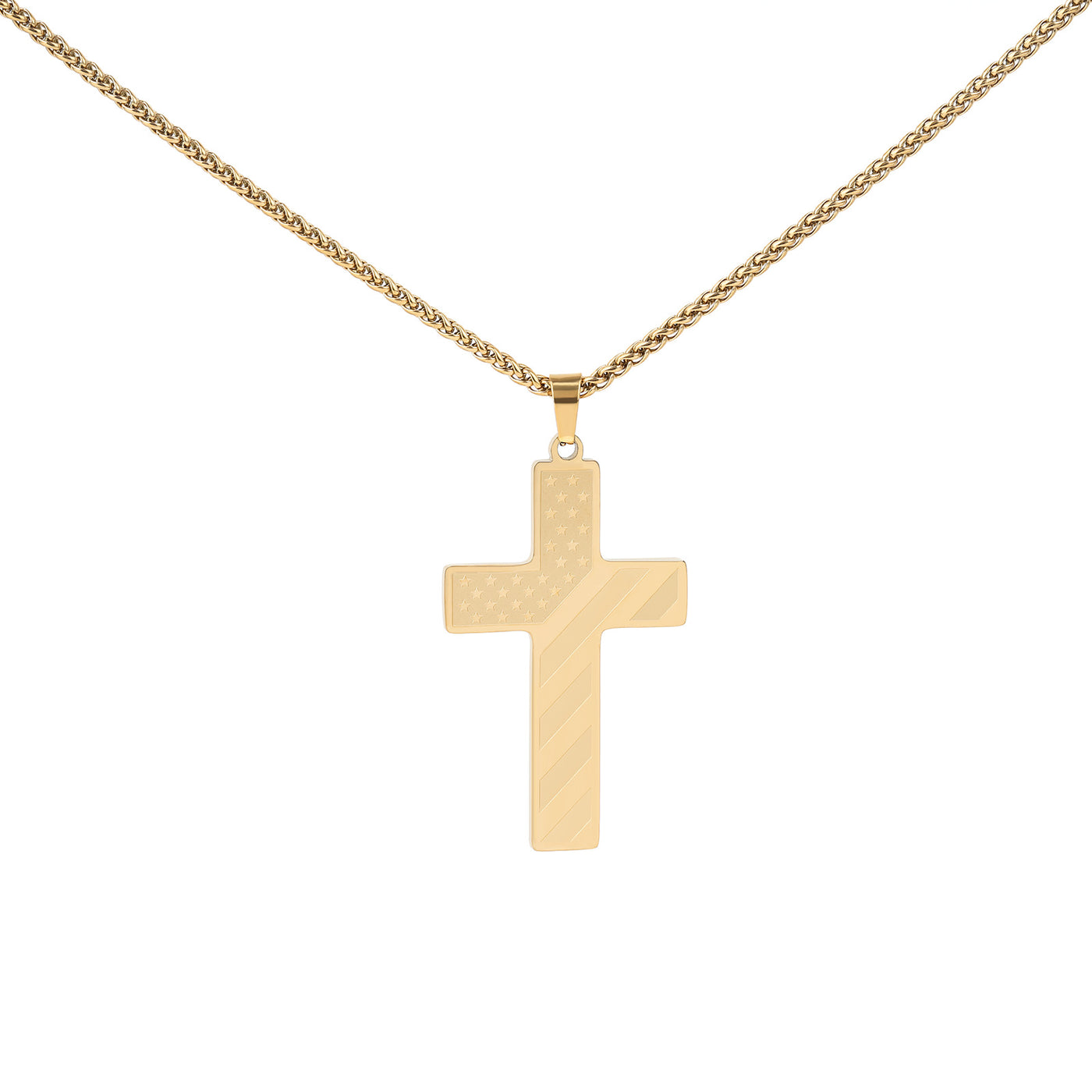 Eastern Mystiques National Flag Cross Necklace Father's Day Gift Black Chain Stainless Steel Pendant Faith Cross National Flag Necklace