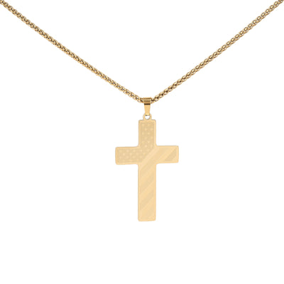 Eastern Mystiques National Flag Cross Necklace Father's Day Gift Black Chain Stainless Steel Pendant Faith Cross National Flag Necklace