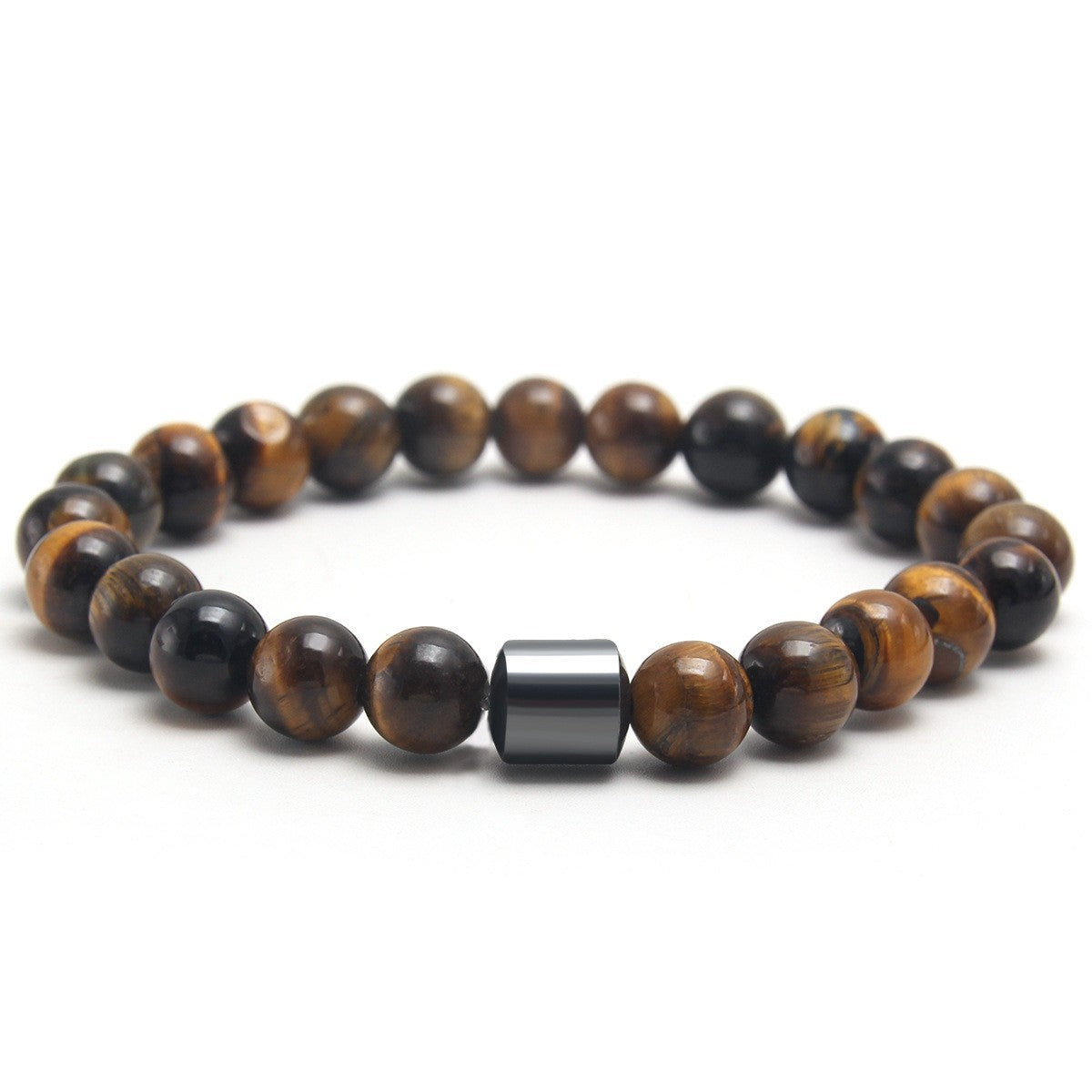 Eastern Mystiques Black Gallstone Volcanic Stone Tiger Eye Stone 8mm Natural Stone Beaded Bracelet Elastic Cord Bracelet