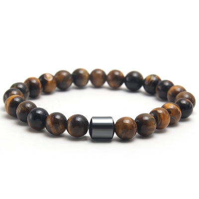 Eastern Mystiques Black Gallstone Volcanic Stone Tiger Eye Stone 8mm Natural Stone Beaded Bracelet Elastic Cord Bracelet