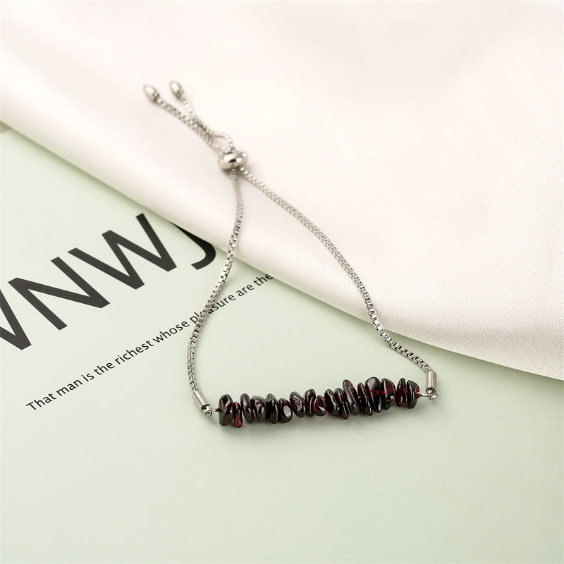 Eastern Mystiques Natural Crystal Bracelet Crushed Stone Beaded Handmade Adjustable Stainless Steel Chain Bracelet