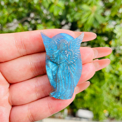 Eastern Mystiques Wholesale Natural Labradorite Carvings European and American Hot-Selling Angel Butterfly Pendant Ornaments Gray Moonstone