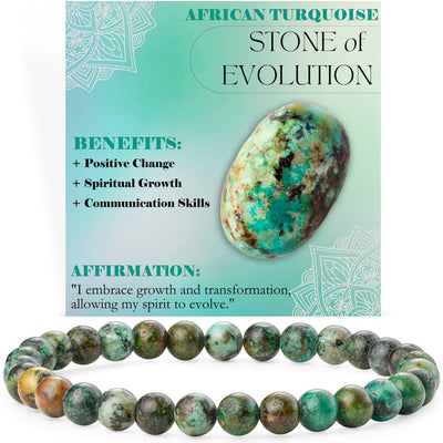 Eastern Mystiques 6mm Natural Stone Obsidian Amazonite Beaded Bracelet Elastic Cord Bracelet with Card