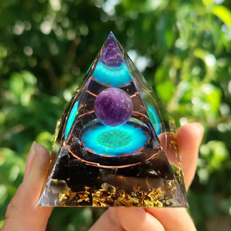 Eastern Mystiques Crystal Ball Pyramid5.6Centimeter Crystal Crushed Stone Epoxy Resin Home Handmade Ornament1