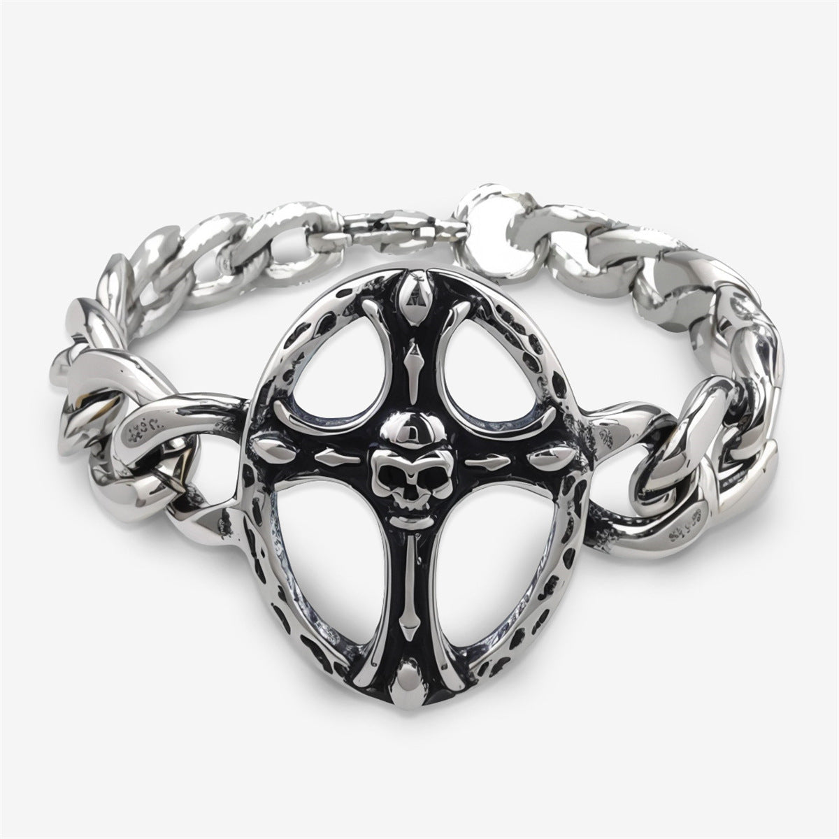Eastern Mystiques 2025 Stainless Steel Hip-Hop Blackened Retro Men's Cross Bracelet Personality Trend Geometric Cool Style Hot Item