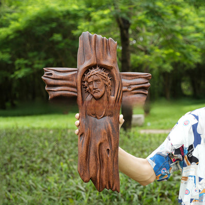 Eastern Mystiques Thorn Head Cross Wood Carving Ornament Home Decoration Carving Home Decor Wooden Craft Wholesale