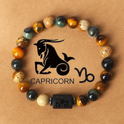 Eastern Mystiques 18cm Natural Stone Bracelet Bead Bracelet Twelve Constellations Tiger Eye Stone Picture Stone Bracelet Jewelry Bangle