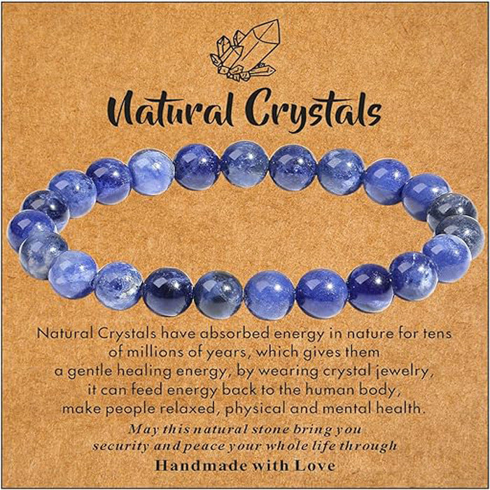 Eastern Mystiques Natural Stone Bracelet Handmade Beaded Pink Zebra Amethyst Elastic Cord Jewelry Card Accessories