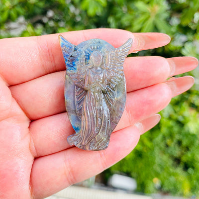 Eastern Mystiques Wholesale Natural Labradorite Carvings European and American Hot-Selling Angel Butterfly Pendant Ornaments Gray Moonstone