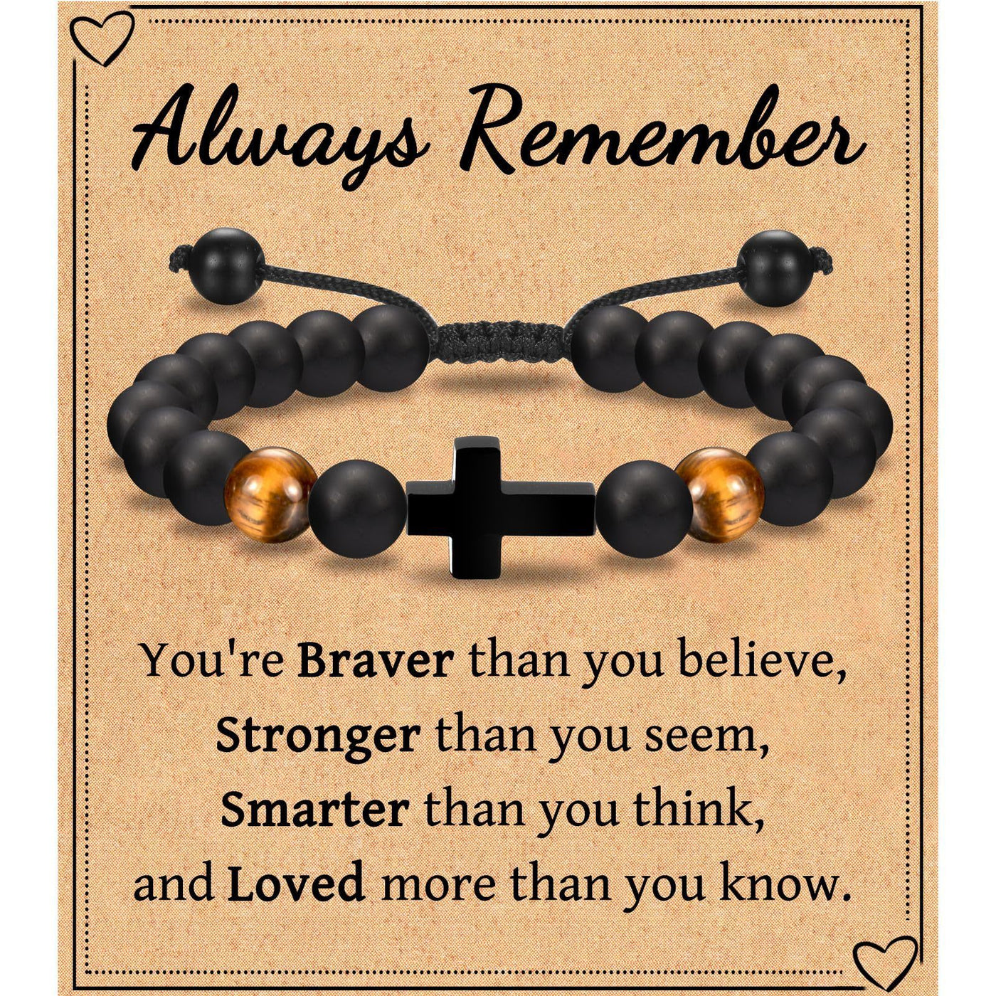 Eastern Mystiques Black Matte Beaded Bracelet Faith Cross Gift Adjustable Black Matte Tiger Eye Stone Cross Bracelet