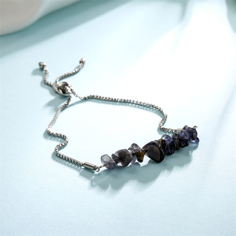 Eastern Mystiques Natural Crystal Bracelet Crushed Stone Beaded Handmade Adjustable Stainless Steel Chain Bracelet