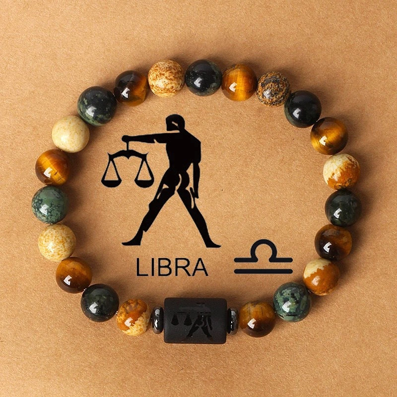 Eastern Mystiques 18cm Natural Stone Bracelet Bead Bracelet Twelve Constellations Tiger Eye Stone Picture Stone Bracelet Jewelry Bangle