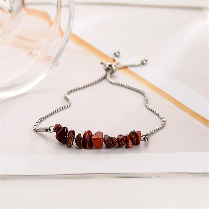 Eastern Mystiques Natural Crystal Bracelet Crushed Stone Beaded Handmade Adjustable Stainless Steel Chain Bracelet