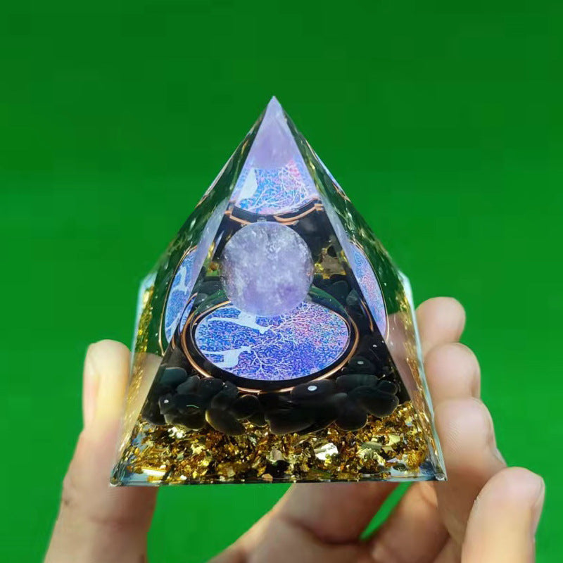 Eastern Mystiques Crystal Ball Pyramid5.6Centimeter Crystal Crushed Stone Epoxy Resin Home Handmade Ornament1