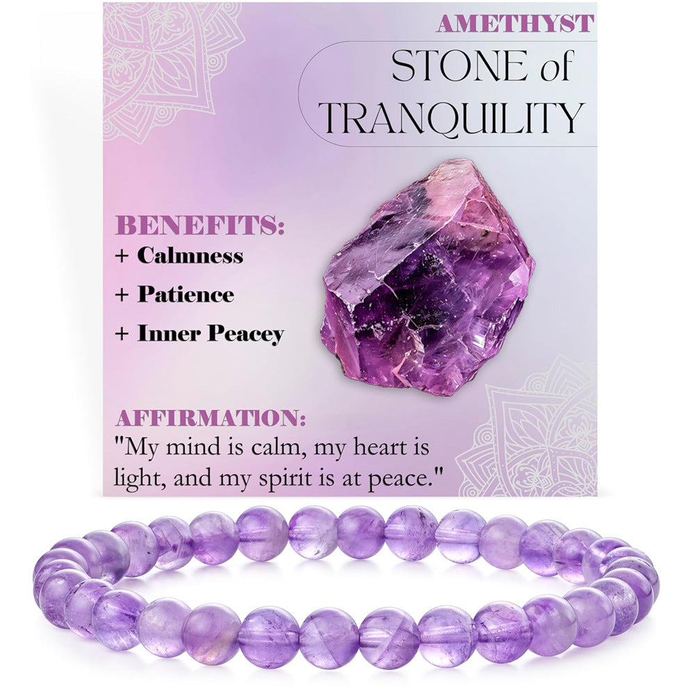 Eastern Mystiques 6mm Natural Stone Obsidian Amazonite Beaded Bracelet Elastic Cord Bracelet with Card