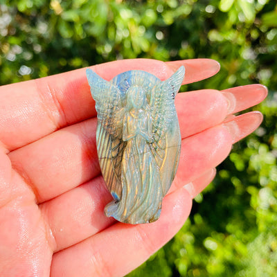 Eastern Mystiques Wholesale Natural Labradorite Carvings European and American Hot-Selling Angel Butterfly Pendant Ornaments Gray Moonstone