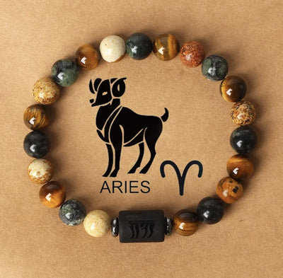 Eastern Mystiques 18cm Natural Stone Bracelet Bead Bracelet Twelve Constellations Tiger Eye Stone Picture Stone Bracelet Jewelry Bangle