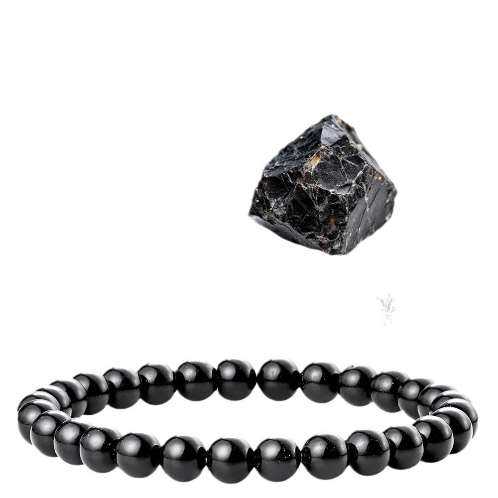 Eastern Mystiques 6mm Natural Stone Obsidian Amazonite Beaded Bracelet Elastic Cord Bracelet with Card