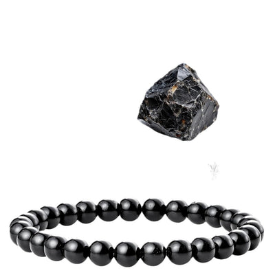 Eastern Mystiques 6mm Natural Stone Obsidian Amazonite Beaded Bracelet Elastic Cord Bracelet with Card