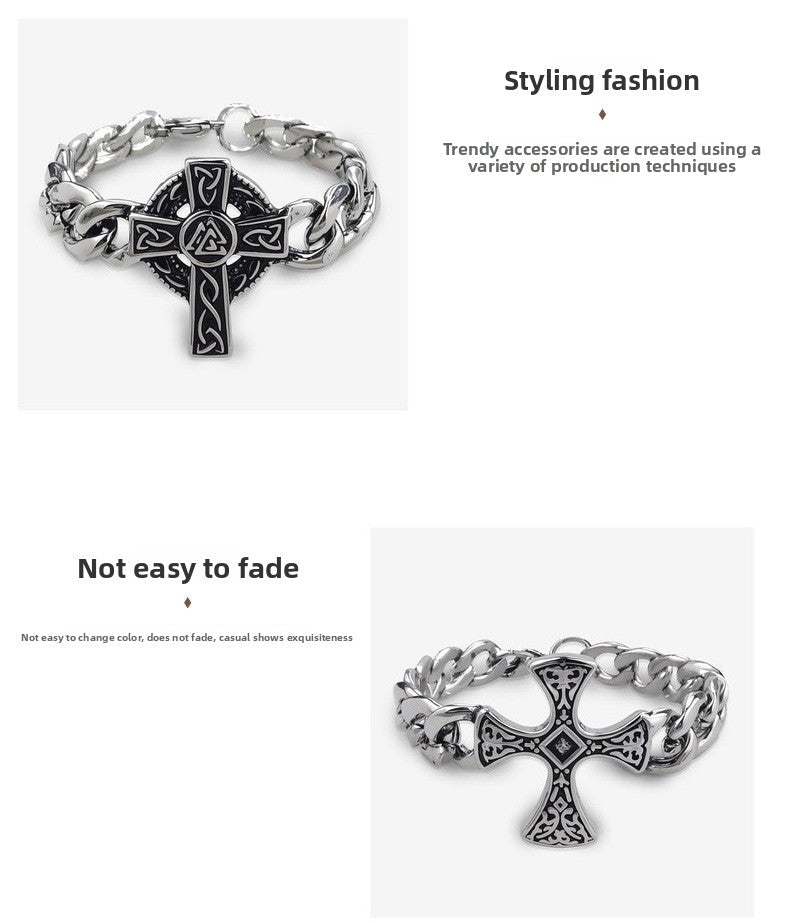 Eastern Mystiques 2025 Stainless Steel Hip-Hop Blackened Retro Men's Cross Bracelet Personality Trend Geometric Cool Style Hot Item