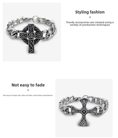 Eastern Mystiques 2025 Stainless Steel Hip-Hop Blackened Retro Men's Cross Bracelet Personality Trend Geometric Cool Style Hot Item