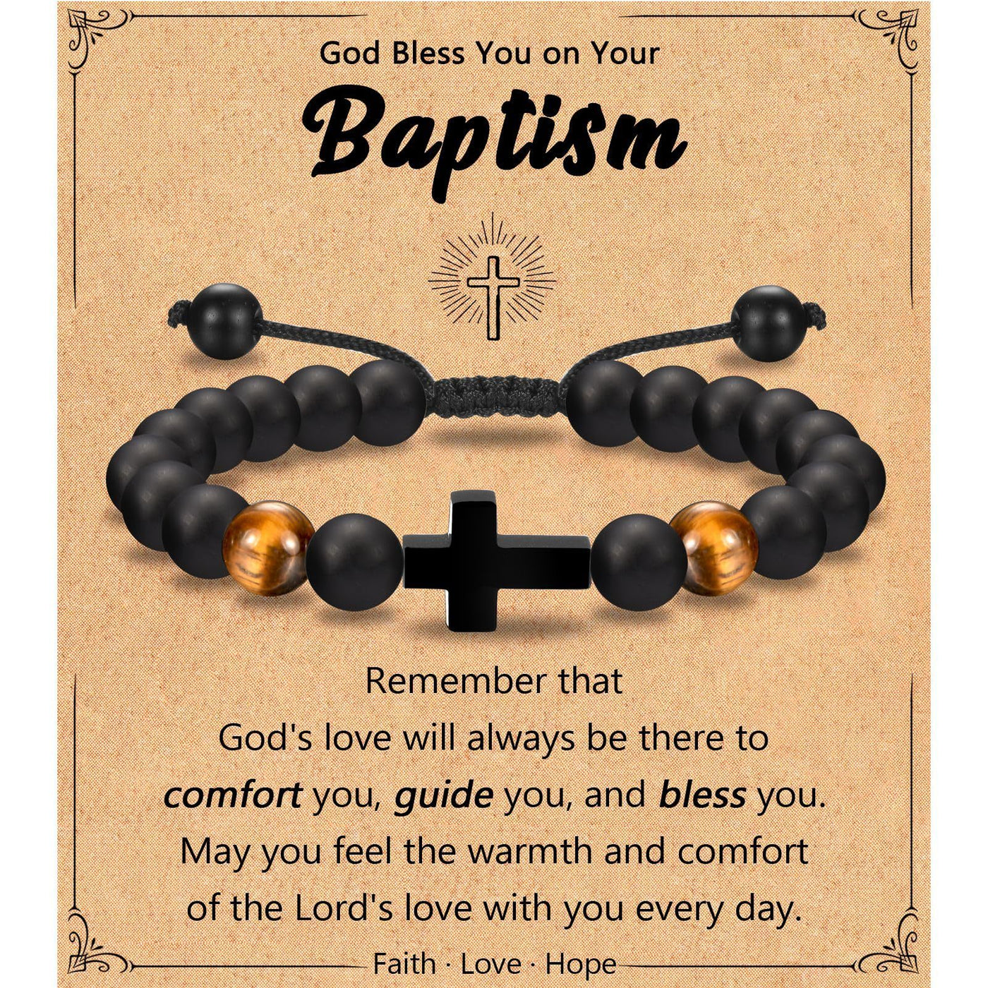 Eastern Mystiques Black Matte Beaded Bracelet Faith Cross Gift Adjustable Black Matte Tiger Eye Stone Cross Bracelet