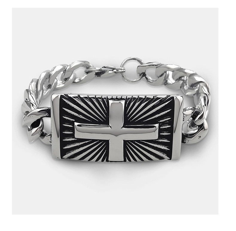 Eastern Mystiques 2025 Stainless Steel Hip-Hop Blackened Retro Men's Cross Bracelet Personality Trend Geometric Cool Style Hot Item