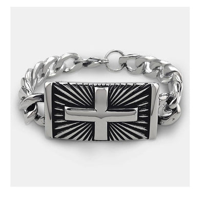 Eastern Mystiques 2025 Stainless Steel Hip-Hop Blackened Retro Men's Cross Bracelet Personality Trend Geometric Cool Style Hot Item