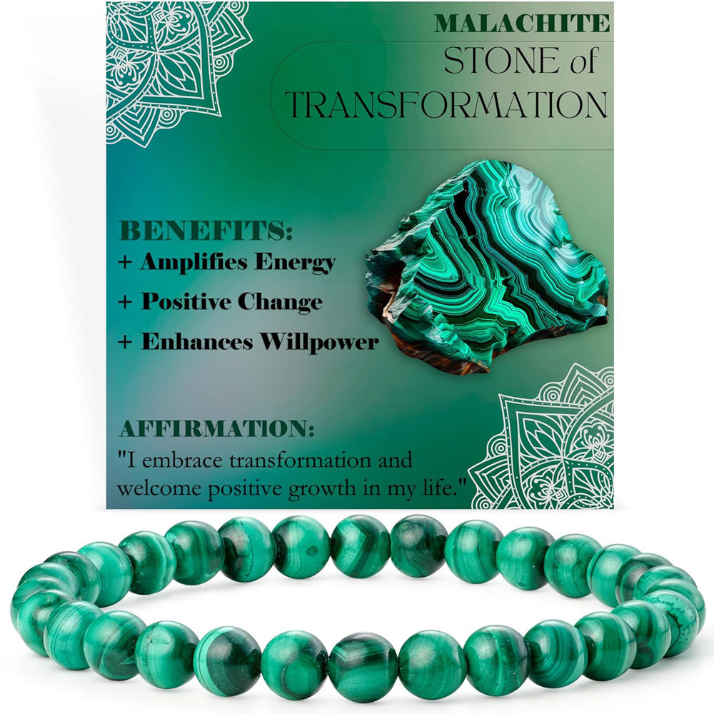 Eastern Mystiques 6mm Natural Stone Obsidian Amazonite Beaded Bracelet Elastic Cord Bracelet with Card
