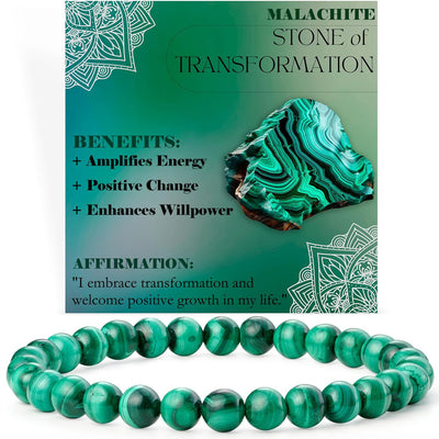 Eastern Mystiques 6mm Natural Stone Obsidian Amazonite Beaded Bracelet Elastic Cord Bracelet with Card