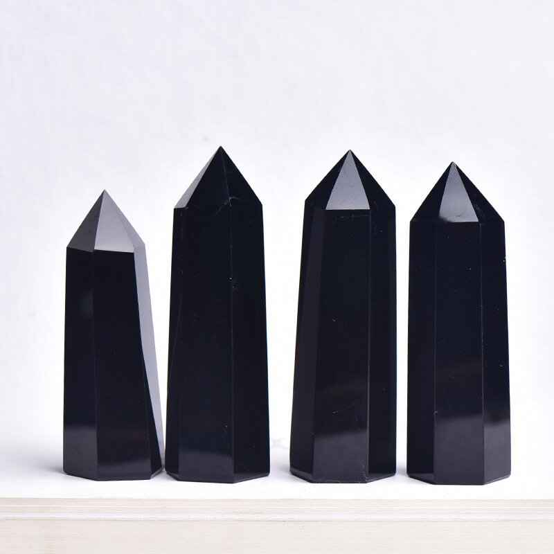 Eastern Mystiques Natural Obsidian Crystal Column Obsidian Single Point Column Hexagonal Prism Ornament Crystal Raw Stone Ornament Home Decoration