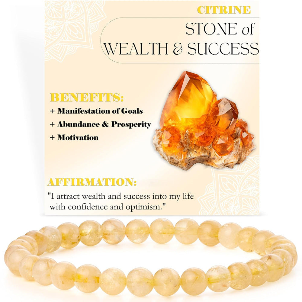 Eastern Mystiques 6mm Natural Stone Obsidian Amazonite Beaded Bracelet Elastic Cord Bracelet with Card