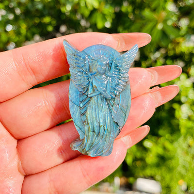 Eastern Mystiques Wholesale Natural Labradorite Carvings European and American Hot-Selling Angel Butterfly Pendant Ornaments Gray Moonstone