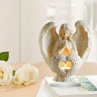Eastern Mystiques Elegant White Angel with Heart 2D Acrylic Decorative Statue Perfect Easter Ornament