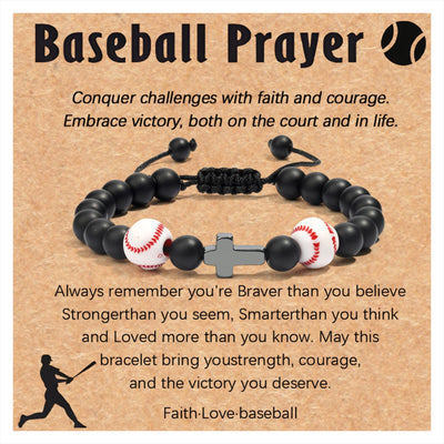 Eastern Mystiques Black Matte Sports Bracelet 8mm Black Matte Beads Black Gallstone Cross Woven Black Matte Baseball Bracelet