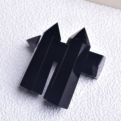 Eastern Mystiques Natural Obsidian Crystal Column Obsidian Single Point Column Hexagonal Prism Ornament Crystal Raw Stone Ornament Home Decoration