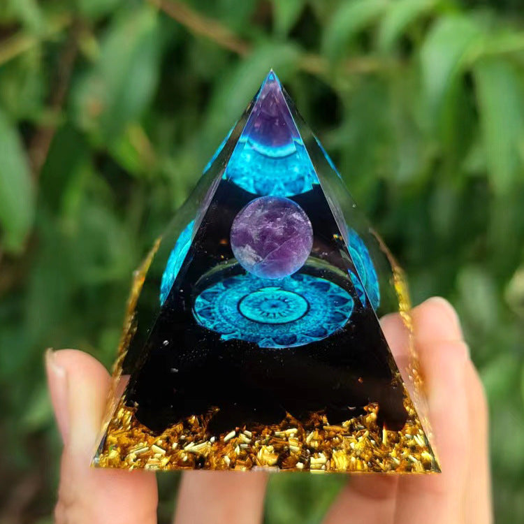Eastern Mystiques Crystal Ball Pyramid5.6Centimeter Crystal Crushed Stone Epoxy Resin Home Handmade Ornament1