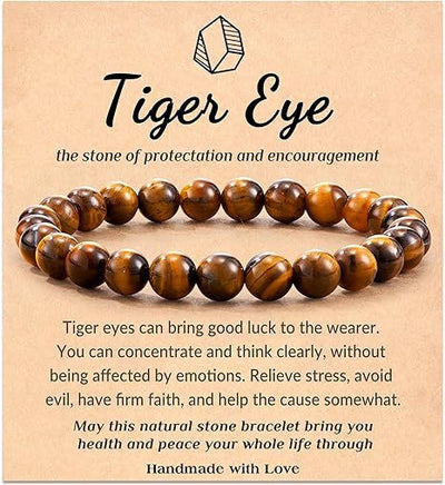 Eastern Mystiques Hot Selling Natural Stone with Card Paper Beaded Elastic Cord Bracelet Crystal Agate Tiger Eye Stone Wholesale Bracelet Jewelry