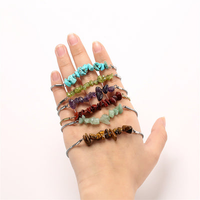 Eastern Mystiques Natural Crystal Bracelet Crushed Stone Beaded Handmade Adjustable Stainless Steel Chain Bracelet