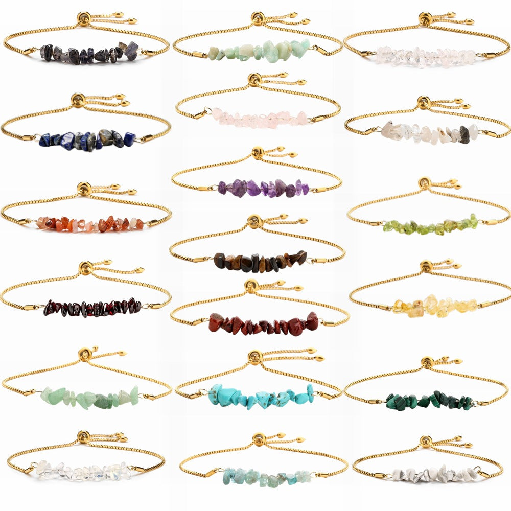 Eastern Mystiques Natural Crystal Bracelet Crushed Stone Beaded Handmade Adjustable Stainless Steel Chain Bracelet