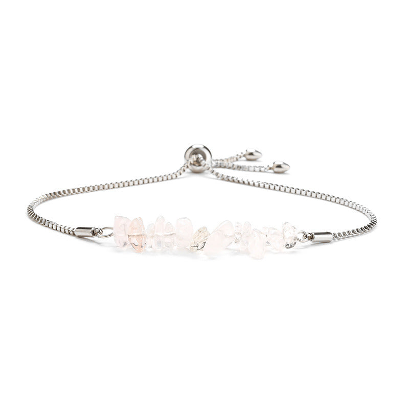 Eastern Mystiques Natural Crystal Bracelet Crushed Stone Beaded Handmade Adjustable Stainless Steel Chain Bracelet