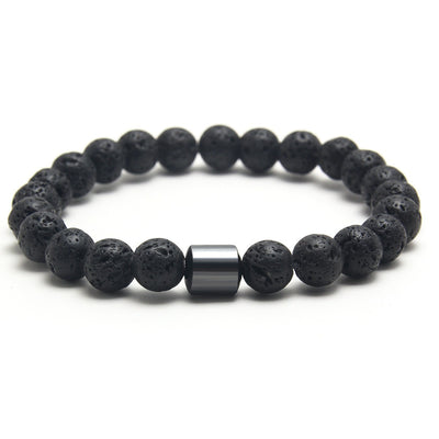 Eastern Mystiques Black Gallstone Volcanic Stone Tiger Eye Stone 8mm Natural Stone Beaded Bracelet Elastic Cord Bracelet