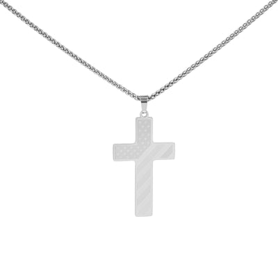 Eastern Mystiques National Flag Cross Necklace Father's Day Gift Black Chain Stainless Steel Pendant Faith Cross National Flag Necklace