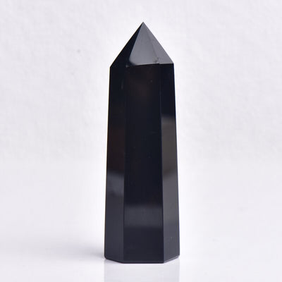 Eastern Mystiques Natural Obsidian Crystal Column Obsidian Single Point Column Hexagonal Prism Ornament Crystal Raw Stone Ornament Home Decoration