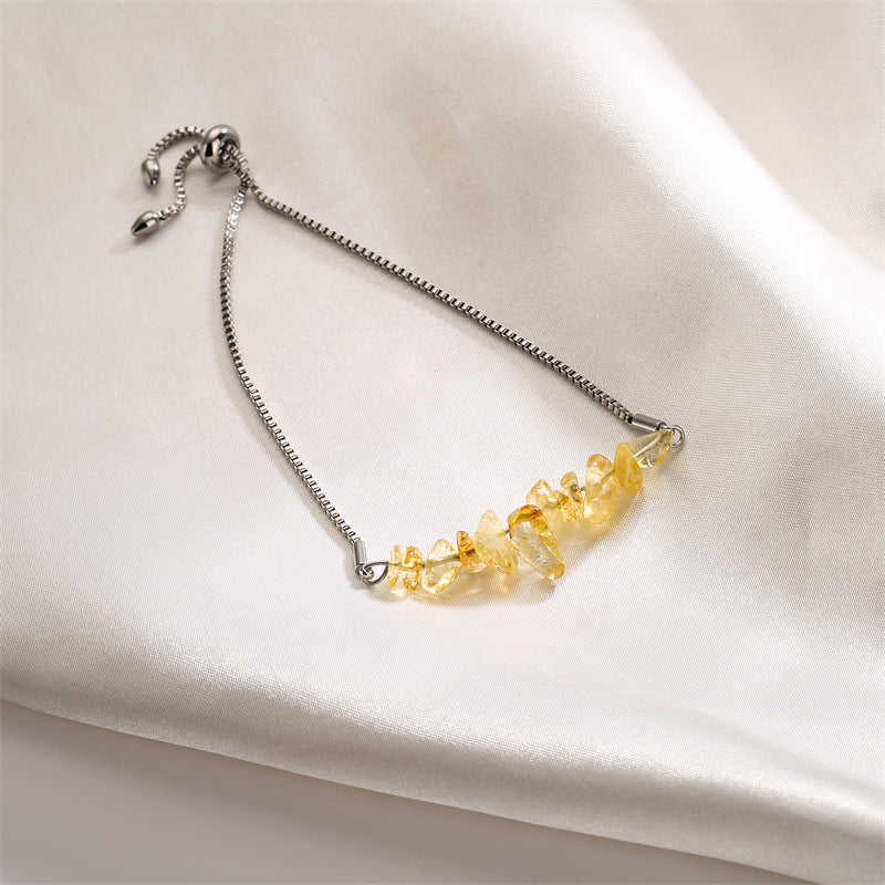 Eastern Mystiques Natural Crystal Bracelet Crushed Stone Beaded Handmade Adjustable Stainless Steel Chain Bracelet
