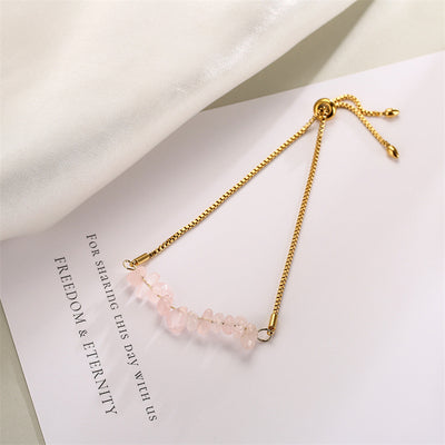 Eastern Mystiques Natural Crystal Bracelet Crushed Stone Beaded Handmade Adjustable Stainless Steel Chain Bracelet