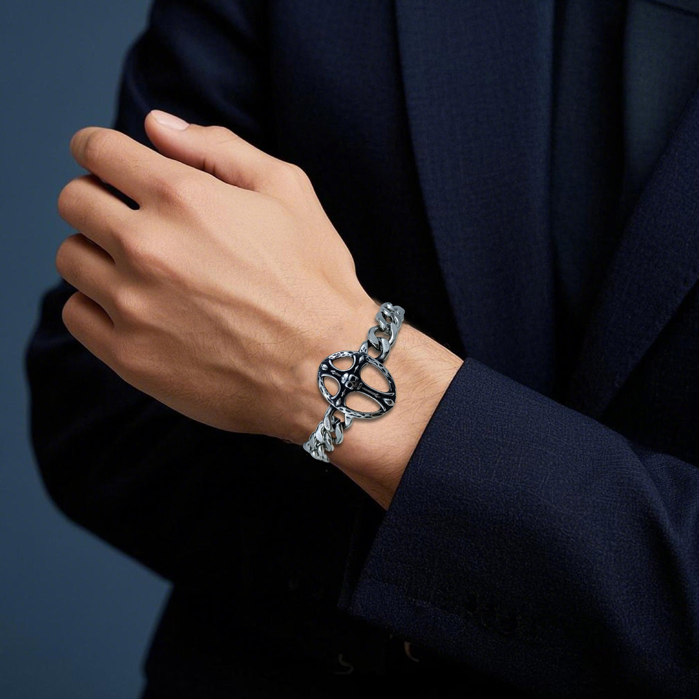 Eastern Mystiques 2025 Stainless Steel Hip-Hop Blackened Retro Men's Cross Bracelet Personality Trend Geometric Cool Style Hot Item